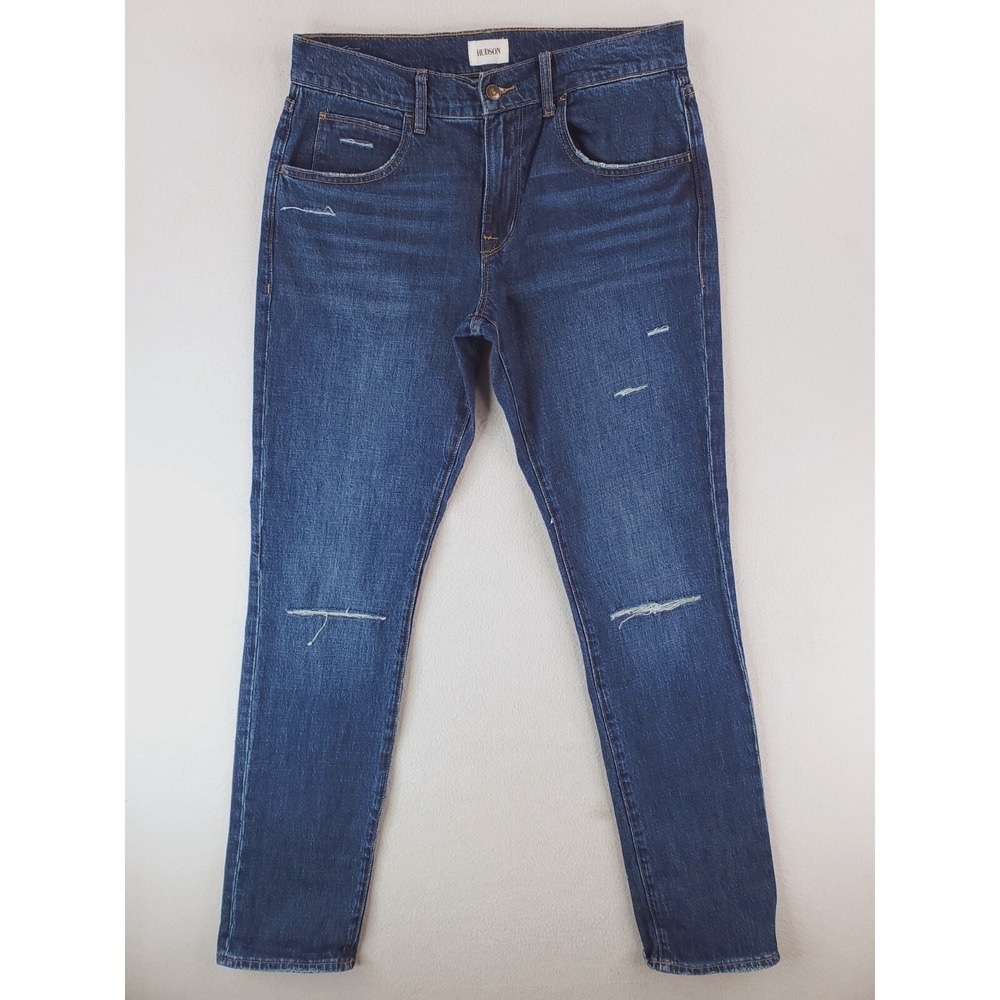 Hudson Jeans Mens 32x34 Blue Blake Slim Straight Distressed Stretch Denim Pants